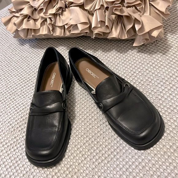 Cherokee Black Leather Square Toe Loafer Slip On Shoes As 8.5 New! - Picture 2 of 15